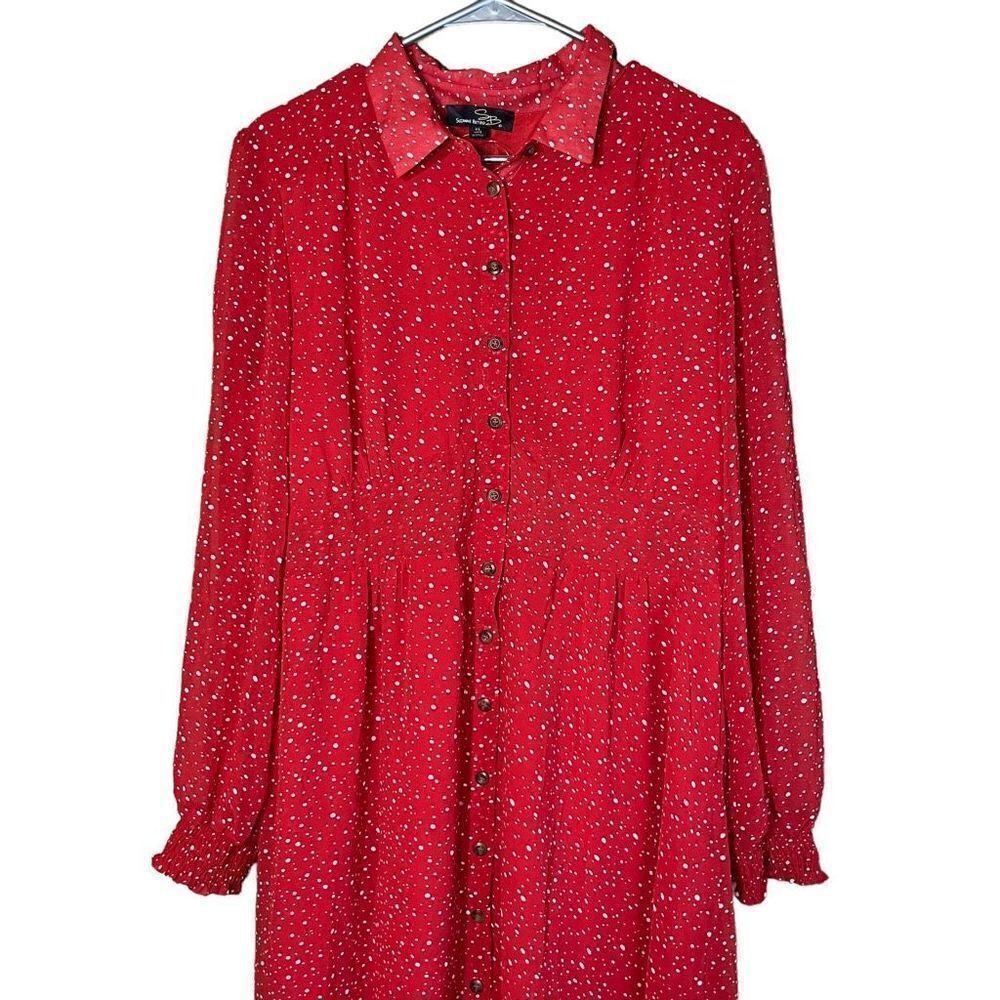 Suzanne Betro Red and Ivory Polka Dot Button Front Dress XL - Picture 2 of 12
